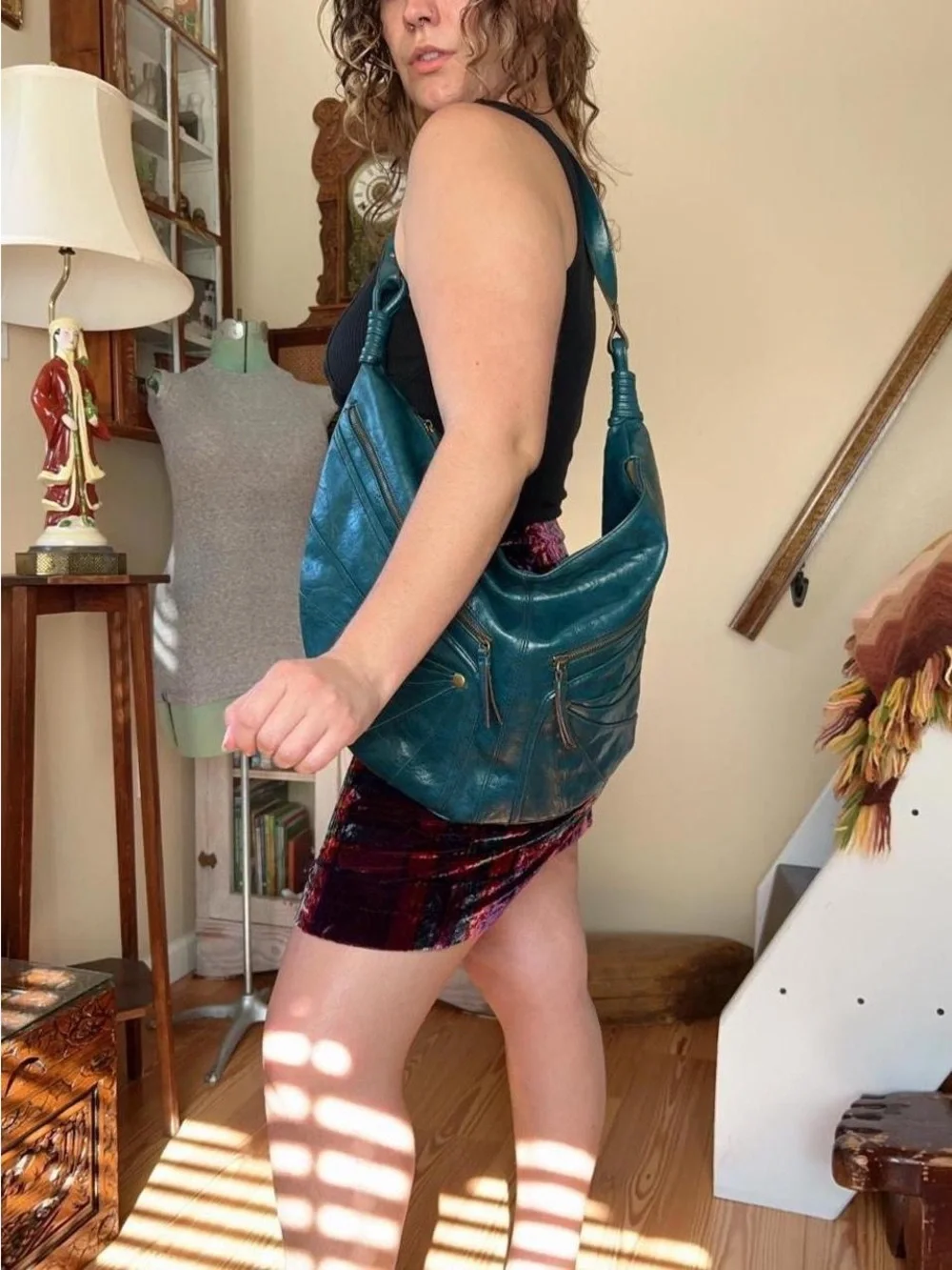 Vintage Y2K Canyon River Teal Faux Leather Hobo Shoulder Bag